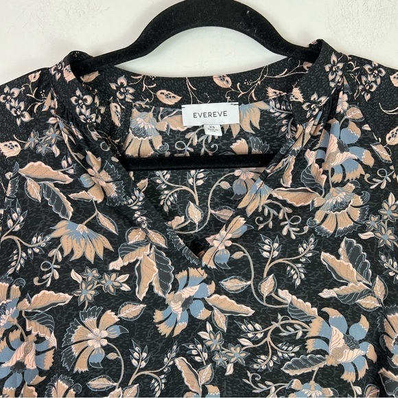 Evereve Top womens XS Floral Print Black Tan V Neck Blouse - Picture 3 of 10